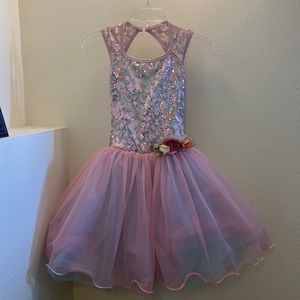 curtain call girls ballet tutu costume pink/teal sequin bodice layer mesh skirt